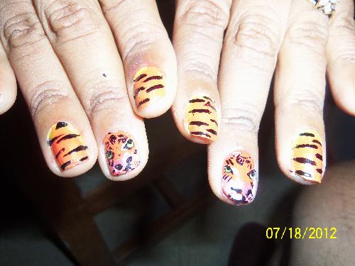 Tiger nail art  - I did a really good job on this one, everyone loved this one.