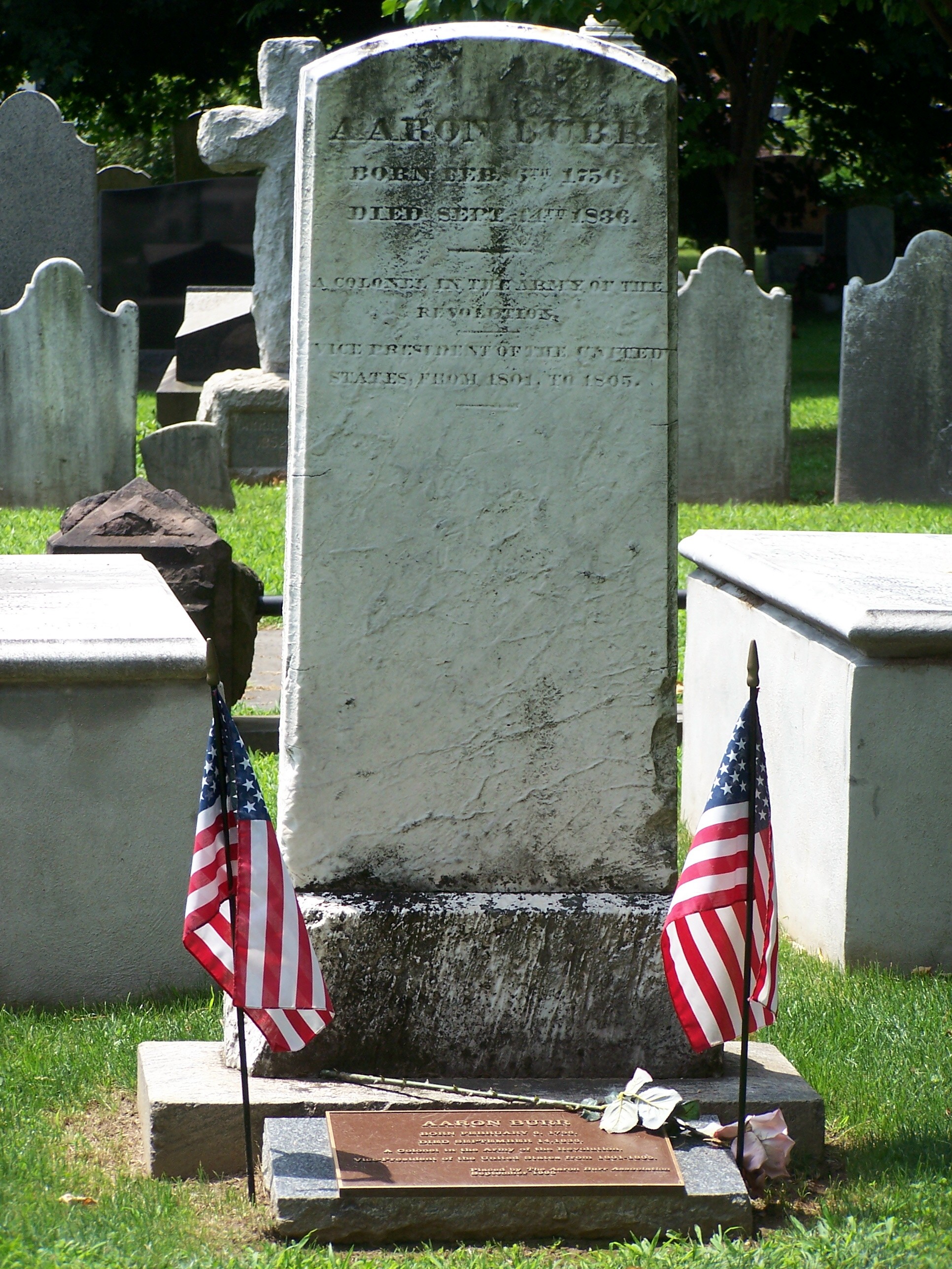 The gravestone of Aaron Burr - This is the gravestone of Aaron Burr.  It is in the Princeton New Jersey graveyard.