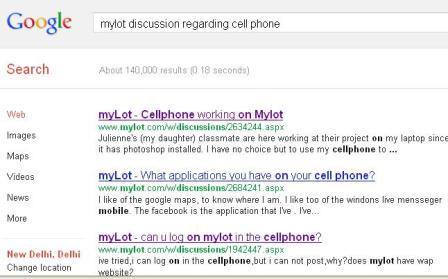 Google search engine - Mylot in google search engine