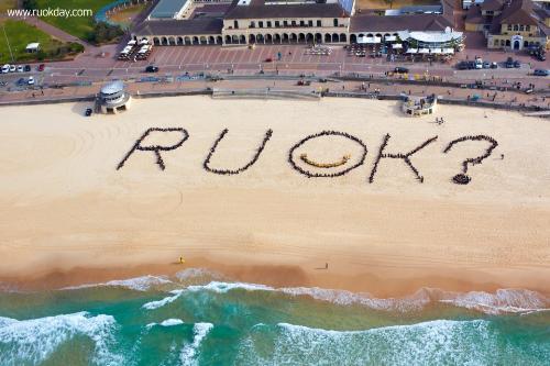 R U OK? on Bondi Beach - People forming the letters R U OK? in Bondi Beach, New South Wales, Australia. R U OK? on Bondi Beach - People forming the letters R U OK? in Bondi Beach, New South Wales, Australia.