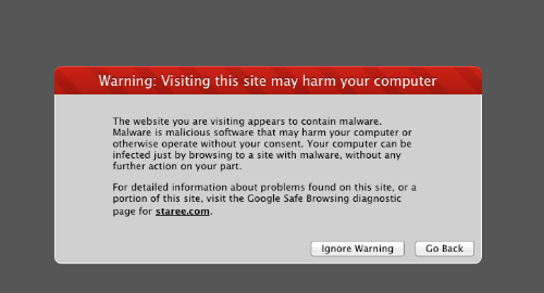 Staree malware? - Screenshot of staree site showing a malware warning