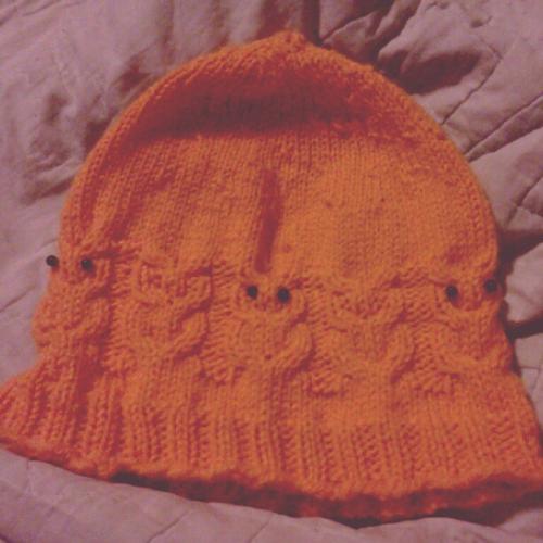 Owl hat knit - A hat I made for my kid knitting in the round.