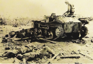 Photos of Japanese Killing Chinese - A Japanese soldier in the tank kills innocent Chinese passing by.