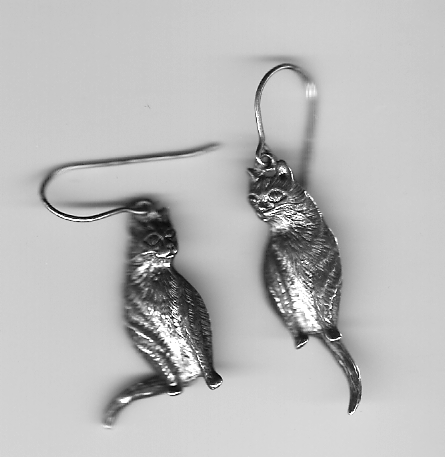 Cat Earrings - Silver cat earrings, with waggily tails.