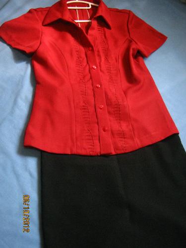 new uniform - A red blouse and a black skirt for Monday