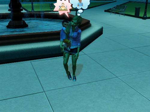 Normal Sims 3 baby stuck on zombie sim - Everything seems fine on a full moon night in Moonlight Falls, until this zombie with a baby sticking out from her sides came.

Could this be a bug?