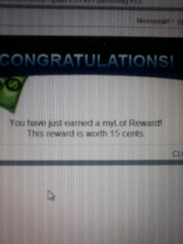 myLot reward notice -  This photo was taken a while ago whehn I received a myLot reward. :)