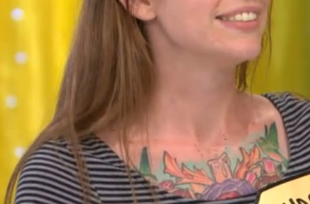 Girl with tattoo - Girl on The Price is Right who had a tattoo that did not fit her.