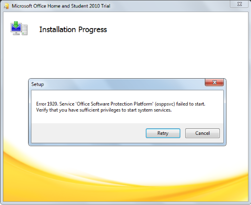Ms office error priint screen - This is the error message I got when I try to install the MS office 2010 trial