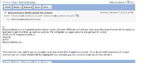 Internet - screen shot of Experts column is down