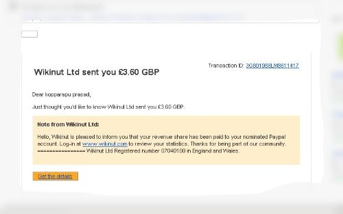 make extra money - screen shot of wikinut payment