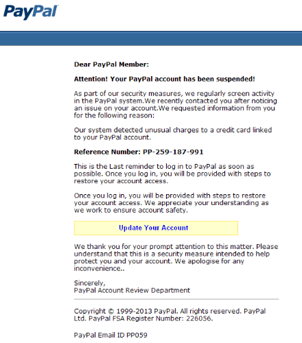 Paypal - Payapal phishing mail