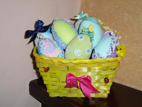 False Eggs - Styrofoam eggs decorated with pastel fabrics
