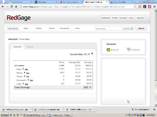life - screen shot of Redgage account