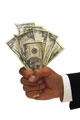 My First Earnings! - This is a photo of a man clutching a wad of dollar bills. It is indicative of his winnings or first earnings, like for, say , from Mylot!