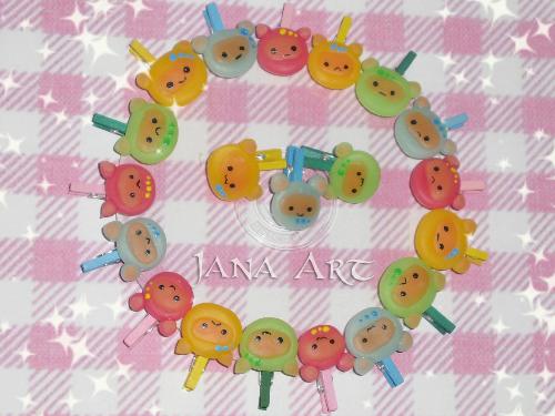 Cute kawaii pegs - handcrafted with cold porcelain