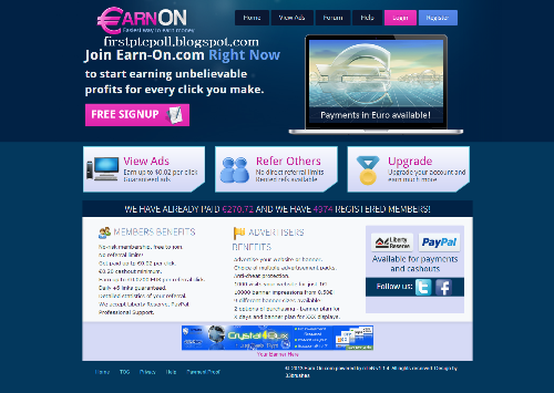 EarnOn - New ptc site pay in euro currency