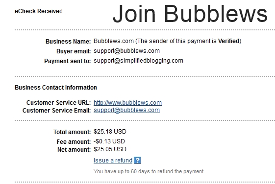 Payment Proof from Bubblews