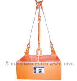 Suspension Electro Magnet  ELECTRO FLUX Suspension Magnets are designed for installation over conveyors where tramp iron contamination exists and needs to be removed for protection of subsequent processing machinery or providing cleaner product. Just suspend the magnet over the conveyor or over the head pulley. When the magnet surface starts to fill up, swing the magnet away from the conveyor and cut the power (electromagnet) to release the attracted metal.  Electro Suspension Magnet consisting of aluminum or copper wound coils immersed in a transformer oil (for prevention of overheating or shorting) or air-cooled for extreme or dusty environments.All electro suspension magnet comes along with control panel.  Operating heights up to 150 mm to 450 mm are available. Manually cleaned magnets can be supplied with a stripper mechanism. No power consumption, virtually maintenance free.