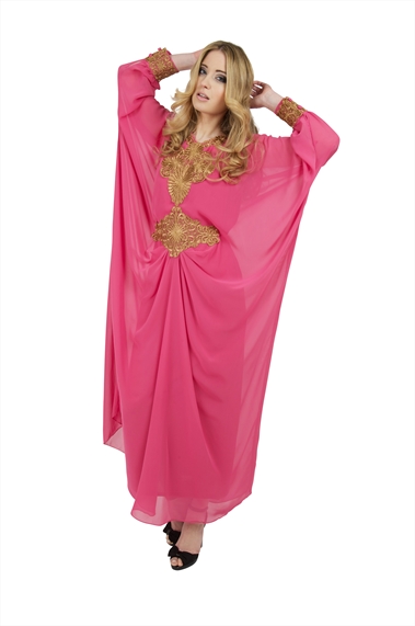 Pink Long Sleeved Kaftan Maxi Dress