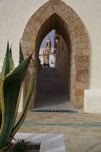 Rota, Spain - Entry to the city from the ocean walkway.