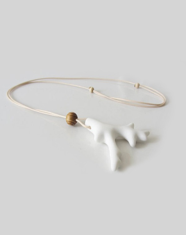 Ceramic necklace Handmade White antlers