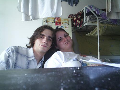 me and a friend - this is me wih a friend in his dorm room. we were so bored that we started taking silly pictures of us. not very good ones :)