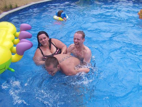 aaron trying to take PJ down - lol our summers consist of trying to drown one another lol