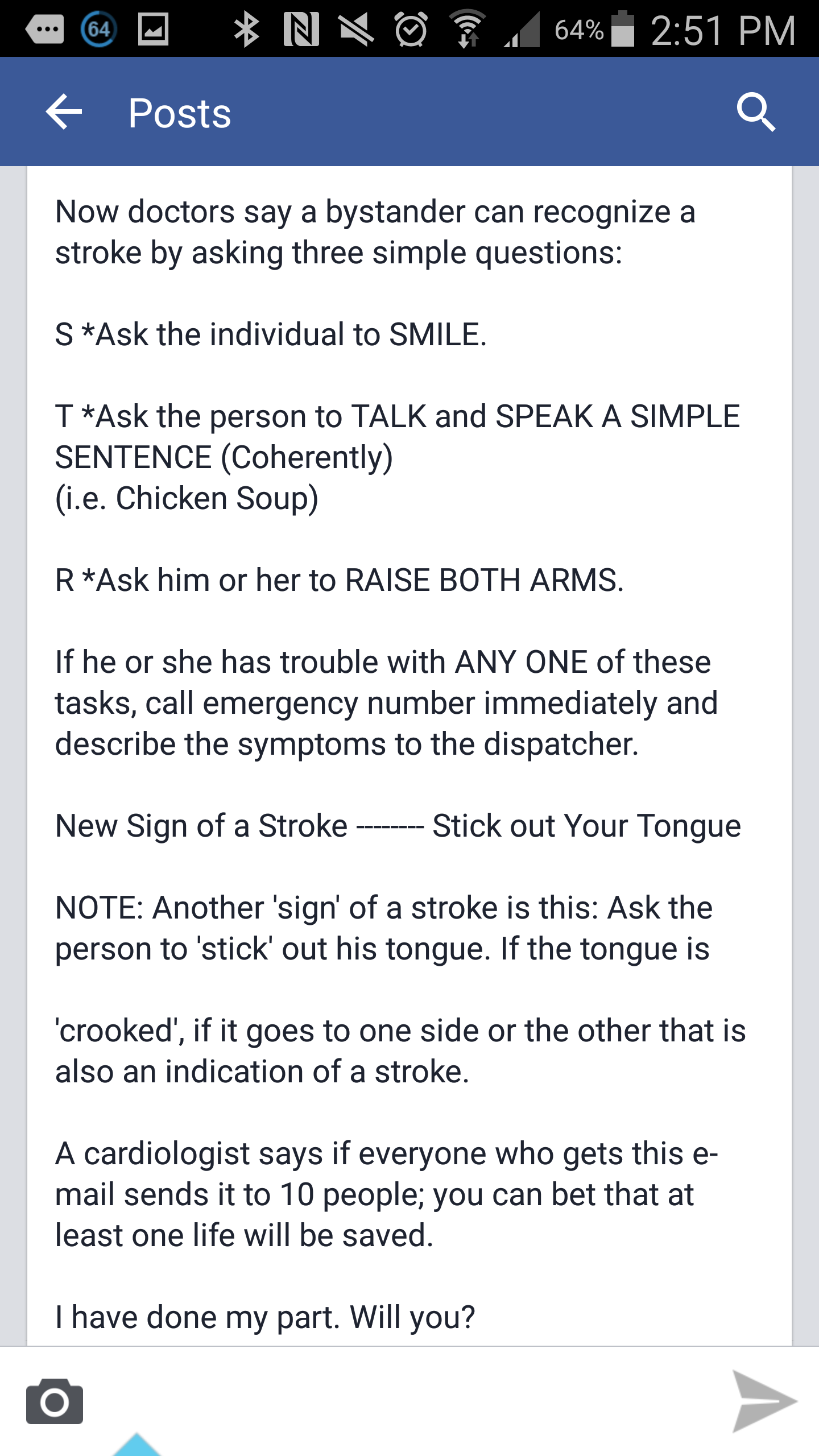 signs to tell if someone is having a stroke