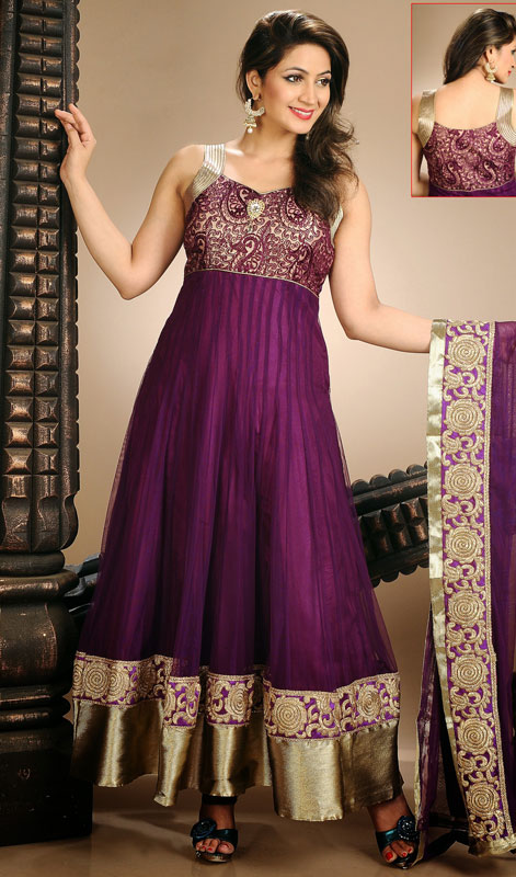 Violet Net Embroidered Long Anarkali Suit Violet Net Embroidered Long Anarkali Suit
