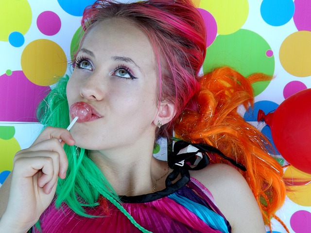 Image from Pixabay - Public Domain image  https://pixabay.com/en/girl-candy-bar-colors-hair-coloring-858286/