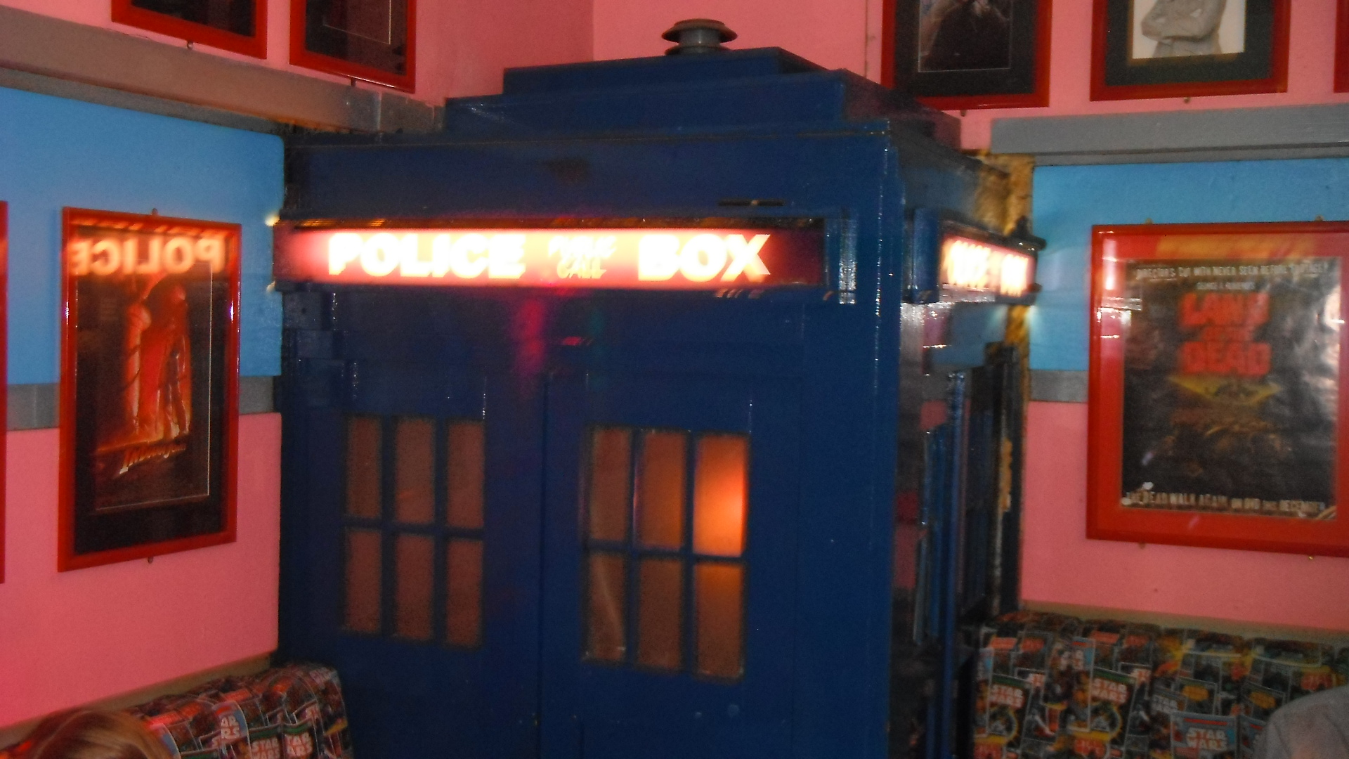 Dr Who TARDIS  time machine, taken by me in FAB Cafe, Manchester 