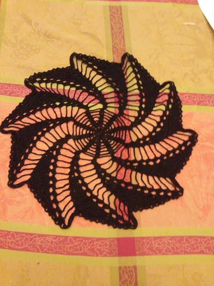 black doily that my gram crocheted for me on my tablecloth!