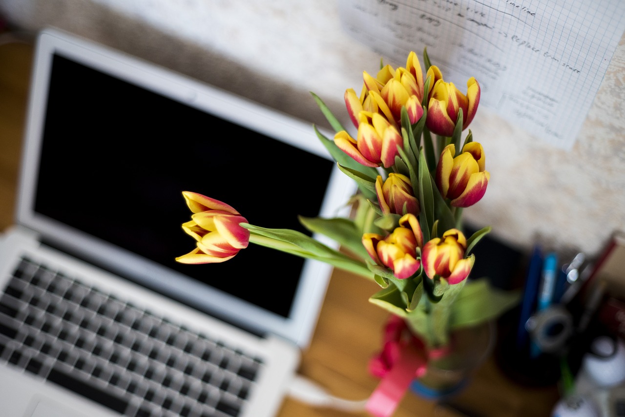 Pixabay free images - https://pixabay.com/en/flowers-computer-laptop-keyboard-871685/