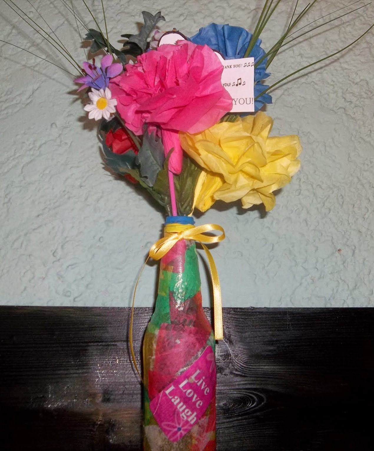 Decopauge Bottle with Tissue Paper Flowers