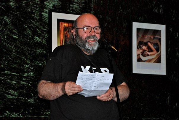 Photo - Me at an open mic event, at The Green Room, Manchester, taken by Andy N with my camera 