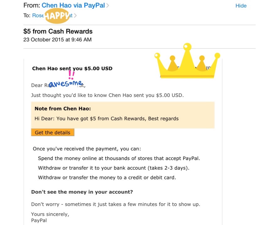 Photo is a Screenshot of an email from Paypal