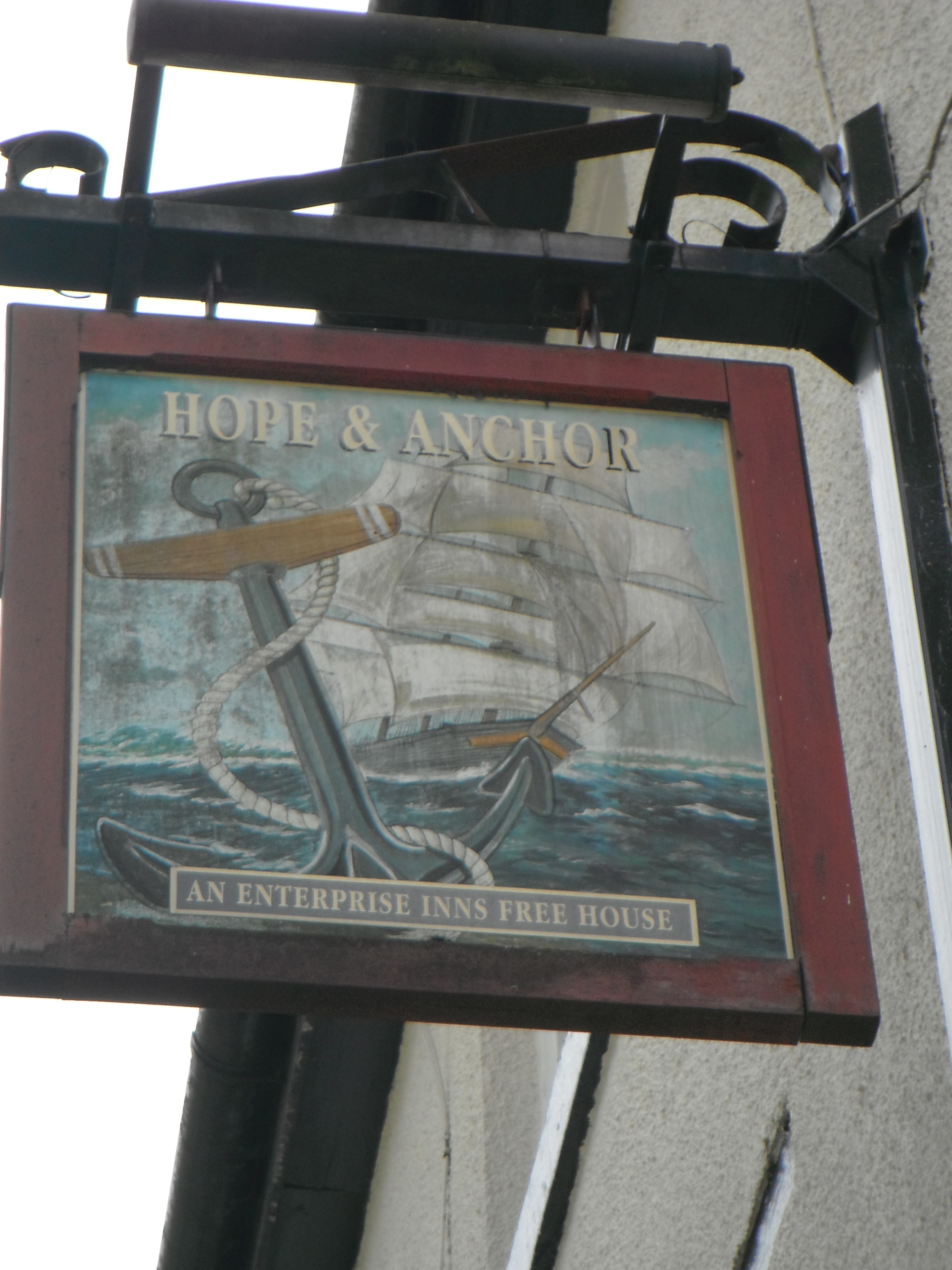 Photo – The Hope & Anchor pub sign, Royton, Manchester. Photo – The Hope & Anchor pub sign, Royton, Manchester.
