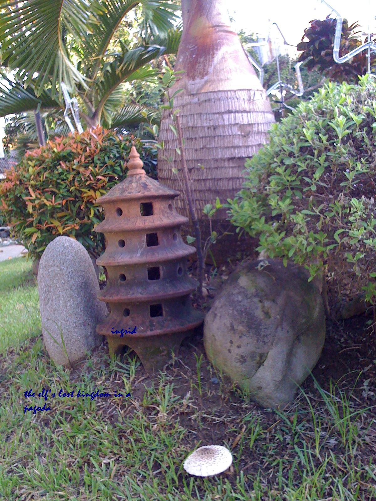 a miniature pagoda at the church.
