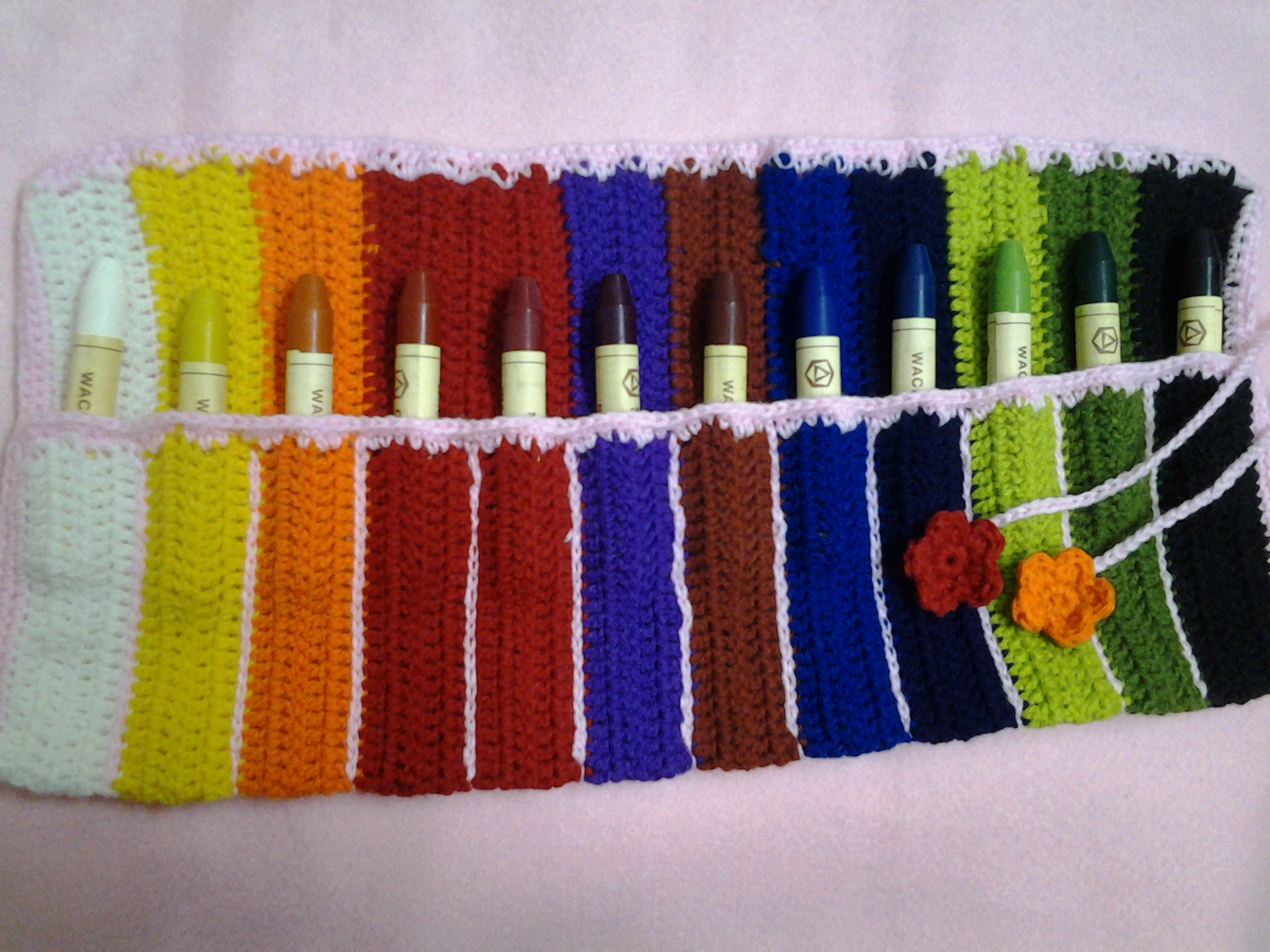 Crochet crayon roll with beewax crayon sticks