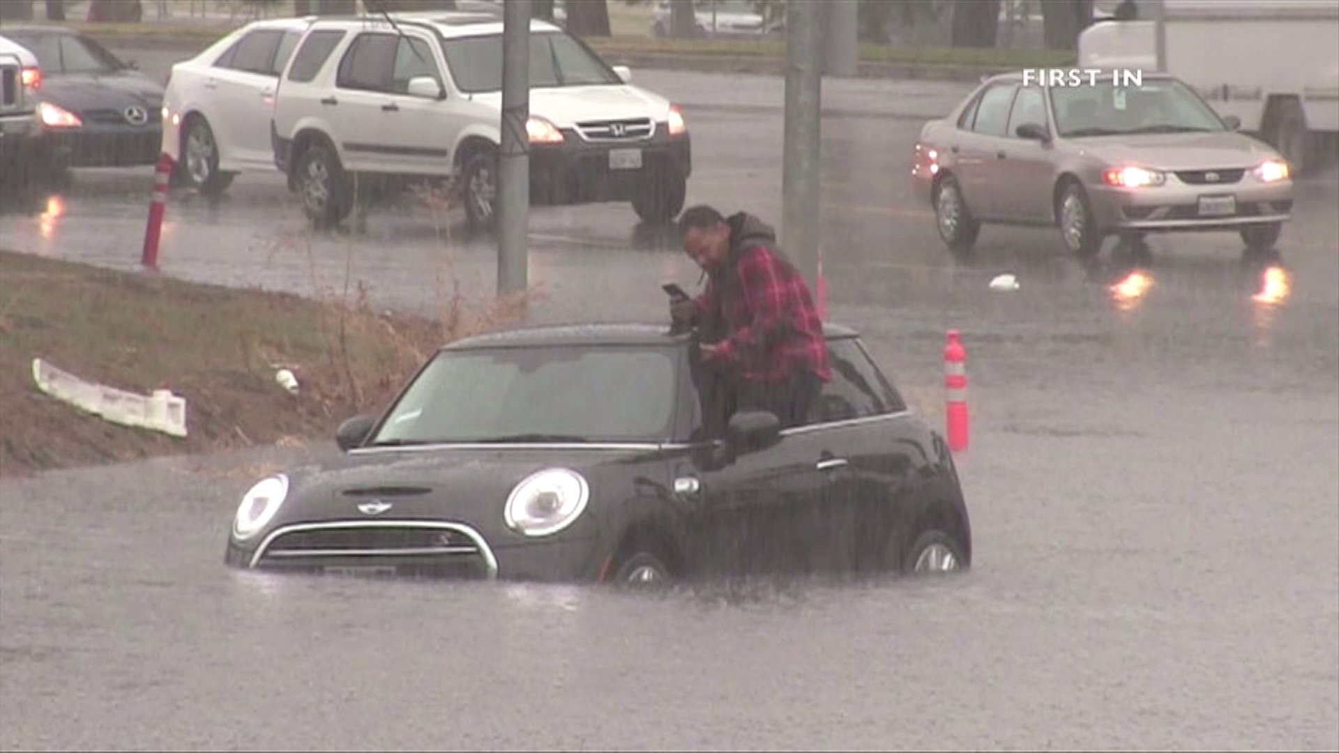 Stranded Car during El Niño Storm in Southern California Stranded Car during El Niño Storm in Southern California