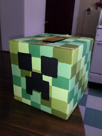 The minecraft creeper valentines box I painted The minecraft creeper valentines box I painted