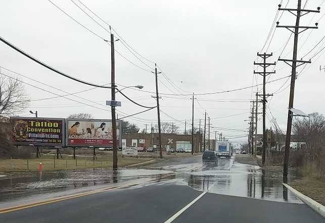 South Broadway looking north with minor flooding South Broadway looking north with minor flooding