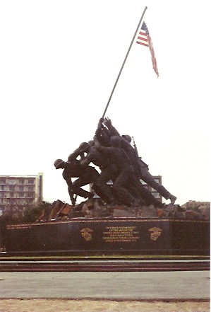 The Marine Corps War Memorial in Washington DC depicts the raising of the flag at Iwo Jima. Photo taken by and the property of FourWalls. The Marine Corps War Memorial in Washington DC depicts the raising of the flag at Iwo Jima. Photo taken by and the property of FourWalls.
