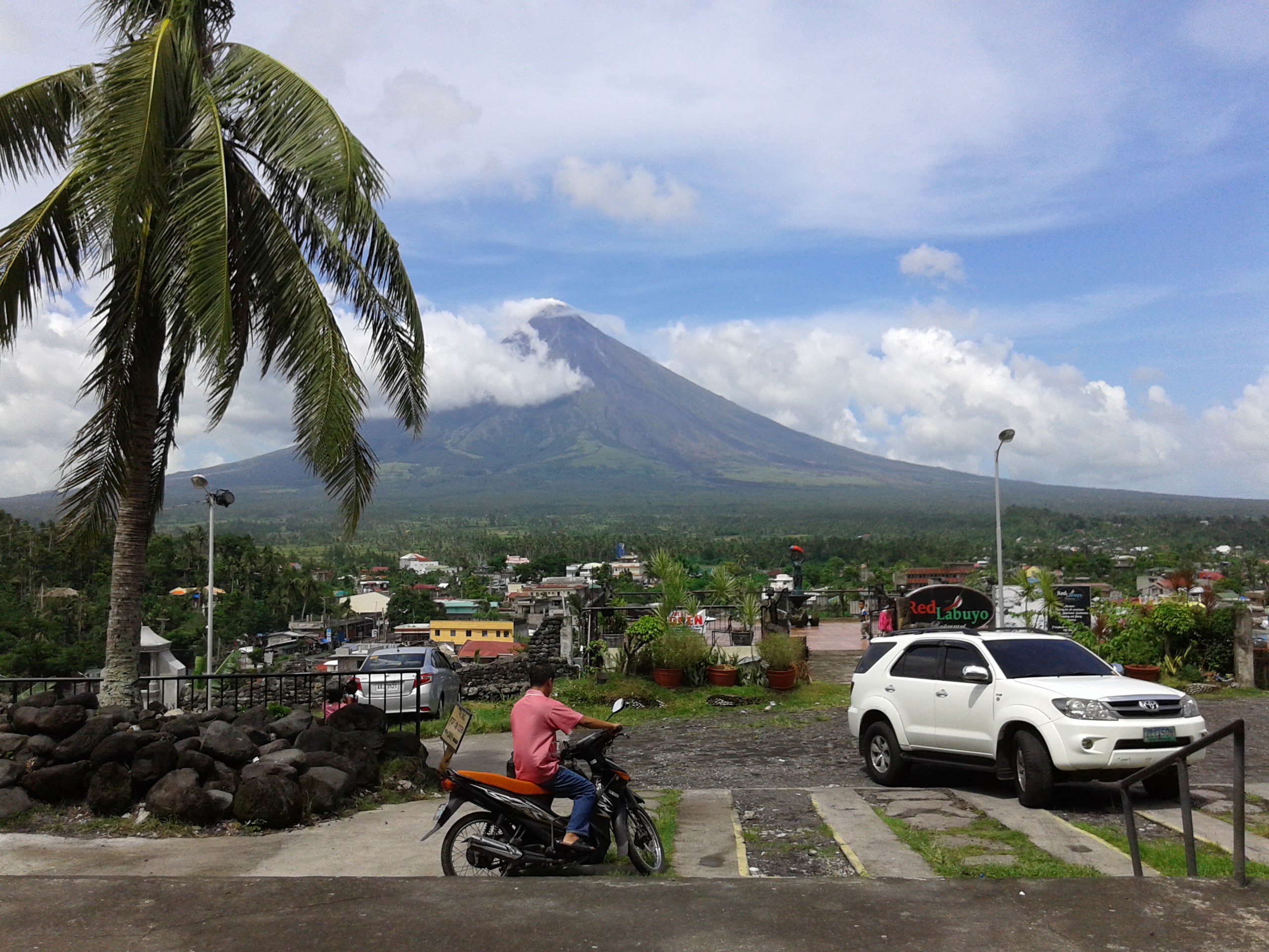 A view of Mayon Volcano  from the right side of Nuestra Senora de Porteria Parish Church 