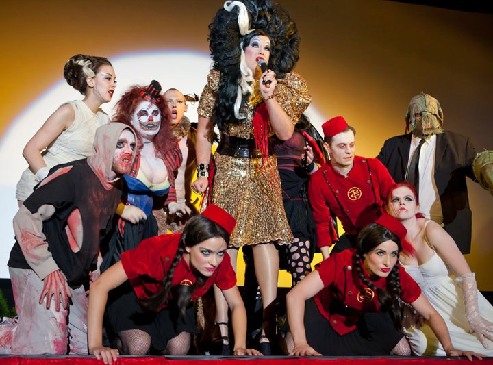  Photo taken by a friend in the audience  - The Cabaret cast, with me in the lobster suit. 