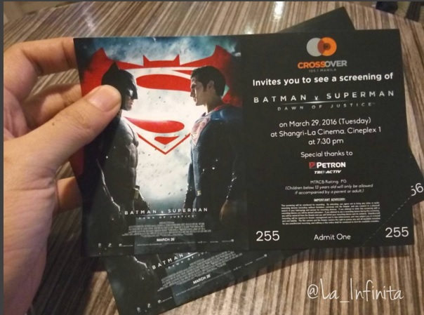 Free Batman v Superman tickets we got from a radio station. Free Batman v Superman tickets we got from a radio station.