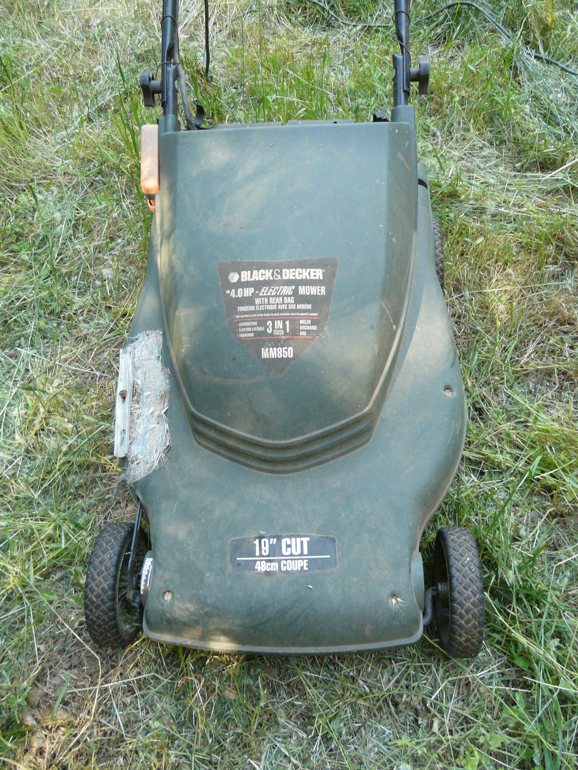 The duck tape repair was already there when I got this electric lawnmower The duck tape repair was already there when I got this electric lawnmower
