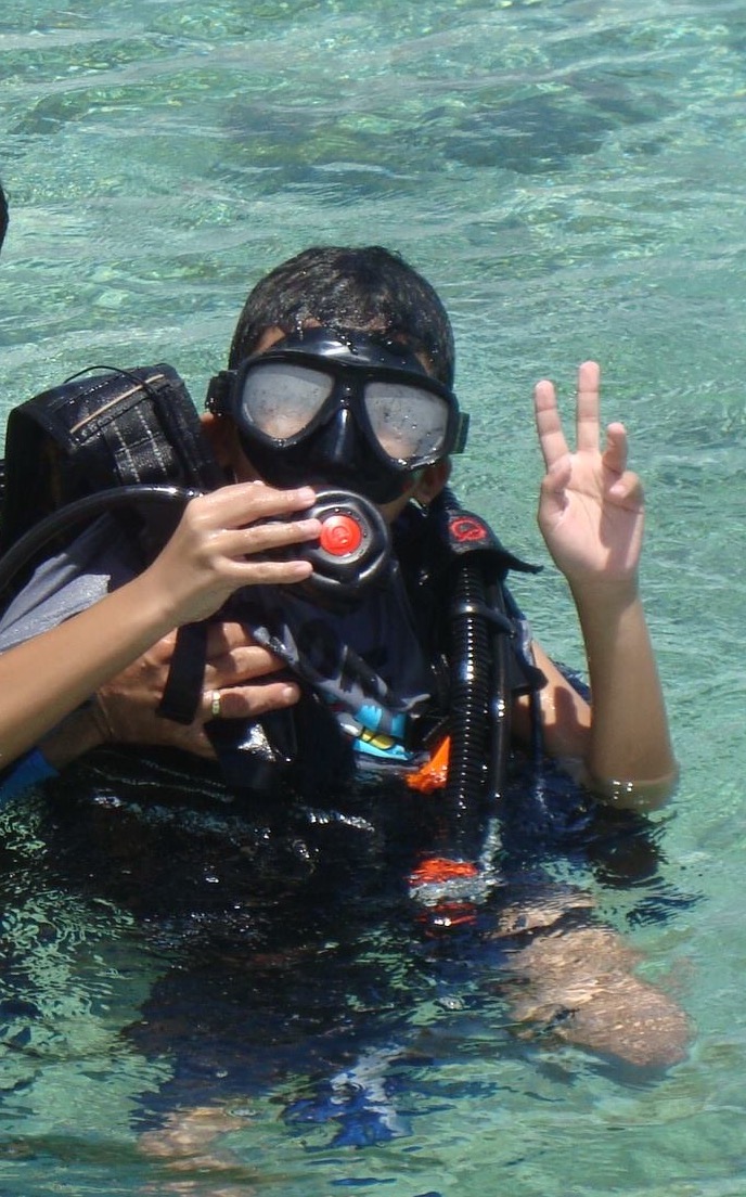 my son on diving gear