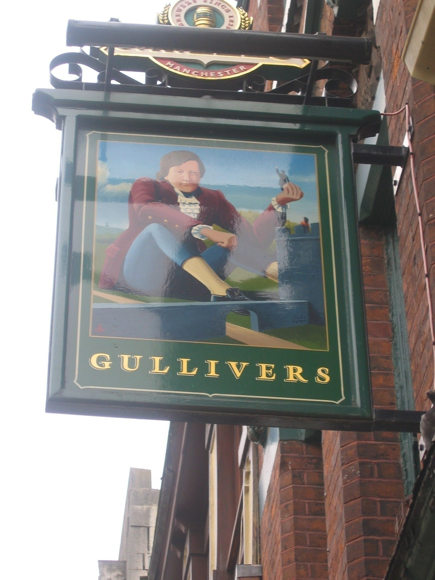 Photo taken by me – the original Gullivers pub sign, Manchester – since replaced by a new design Photo taken by me – the original Gullivers pub sign, Manchester – since replaced by a new design
